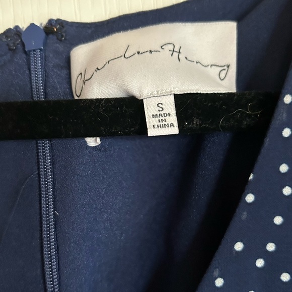 Charles Henry navy scattered dot flutter sleeve wide leg jumpsuit size small - Picture 6 of 10